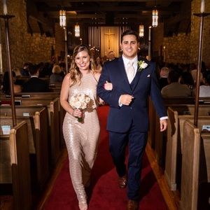 Gold sequin maxi dress with halter neckline. Elastic waist, double lined. Size 2